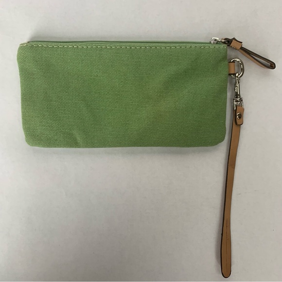Light Green Canvas Spring Zipper Wristlet Vegan Strap and Card ID Holder Pocket - Picture 3 of 6
